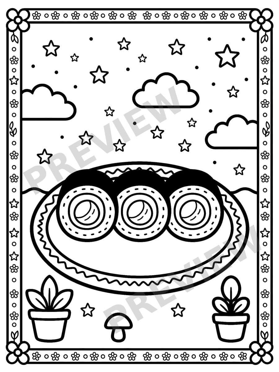 Japanese Sushi Coloring Book Page Sample 2 thumbnail