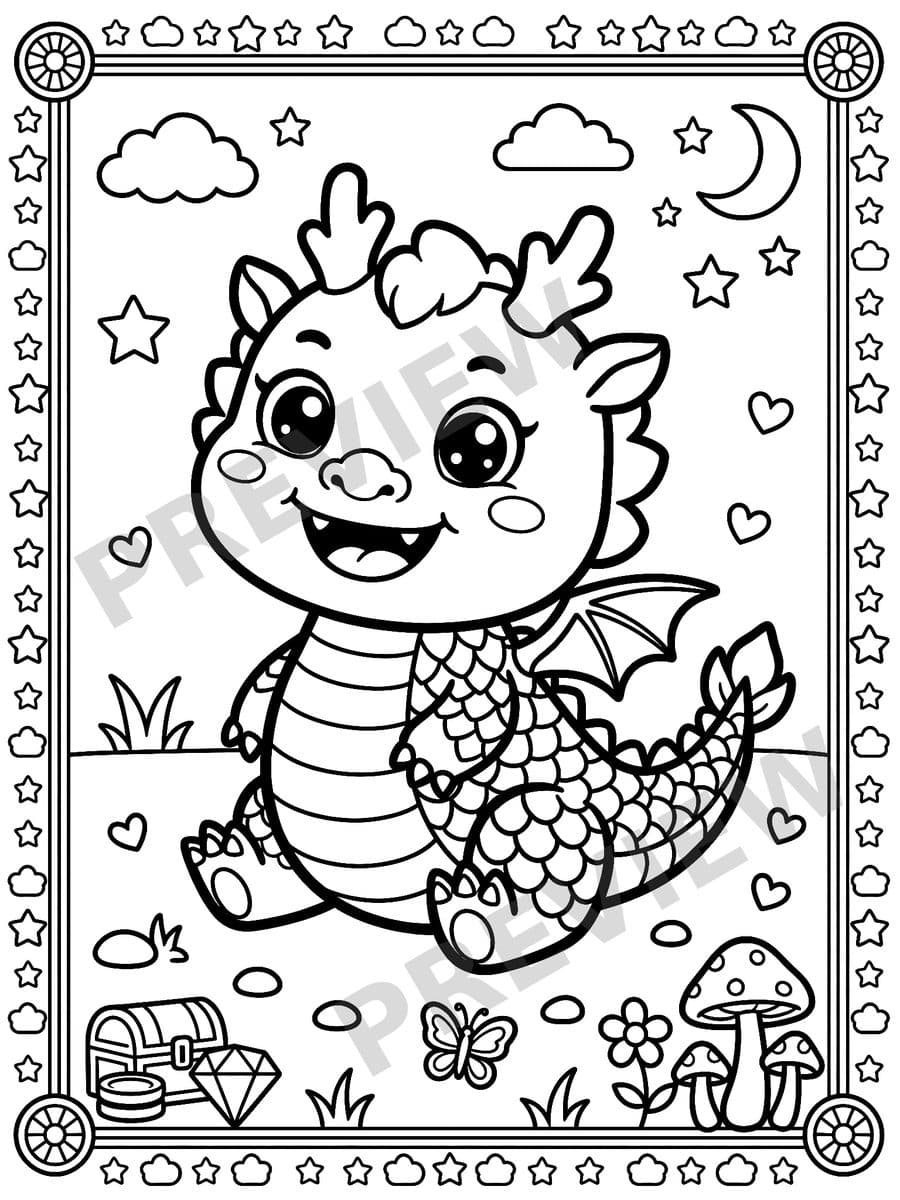 Chinese Dragons Coloring Book Page Sample 2 thumbnail