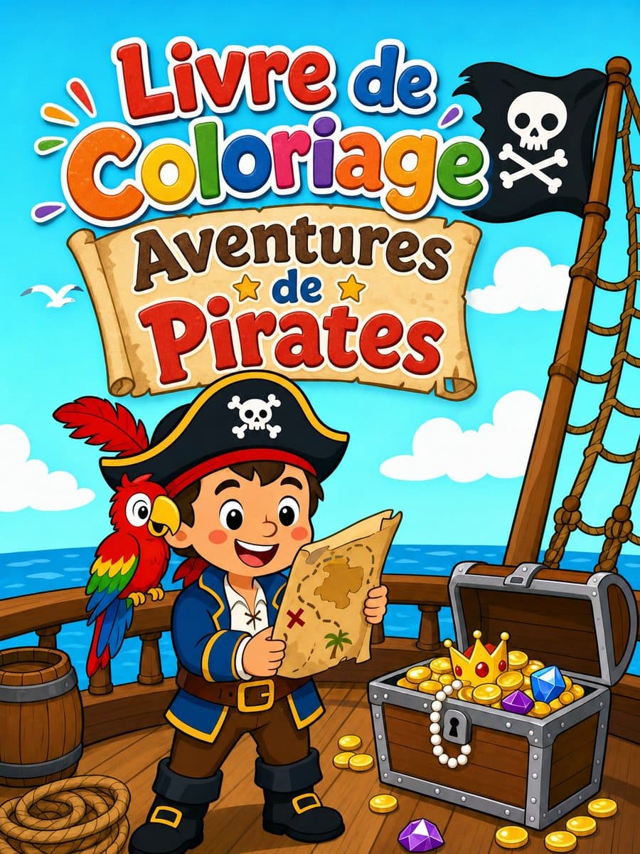 Livre de Coloriage Aventures de Pirates coloring book cover