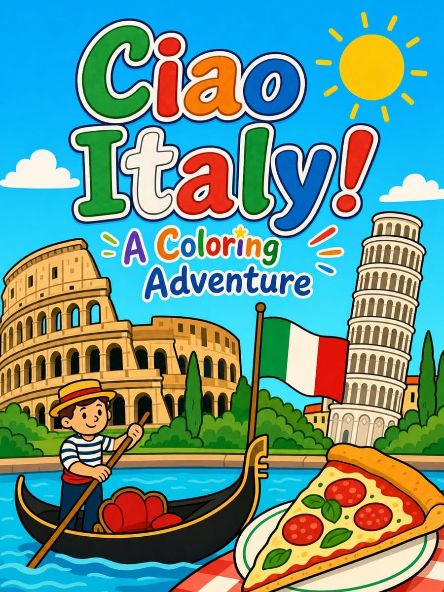 Ciao Italy! A Coloring Adventure coloring book cover