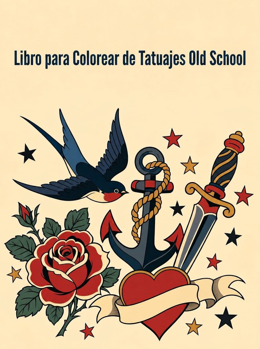 Libro para Colorear de Tatuajes Old School coloring book cover