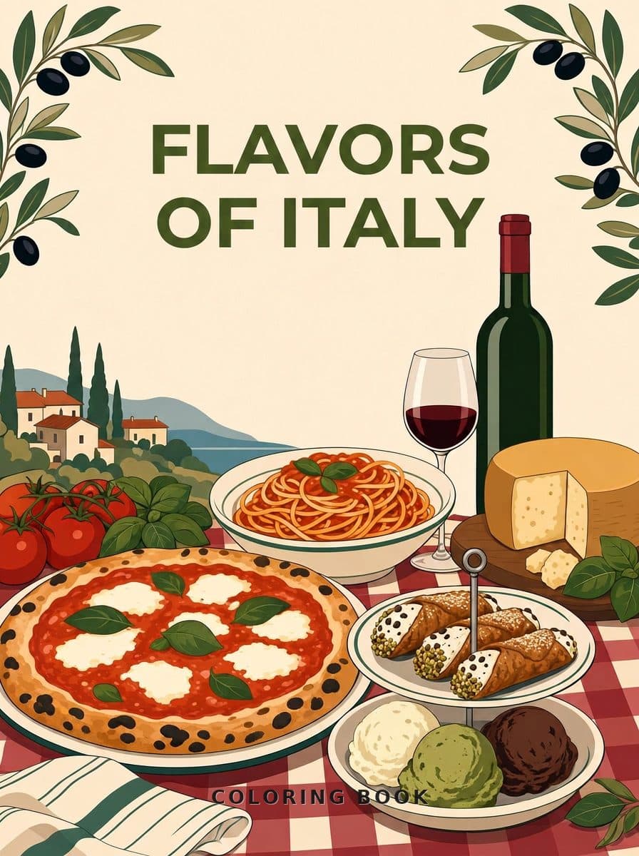 Flavors of Italy coloring book cover