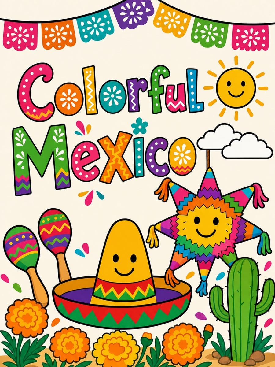 Colorful Mexico coloring book cover