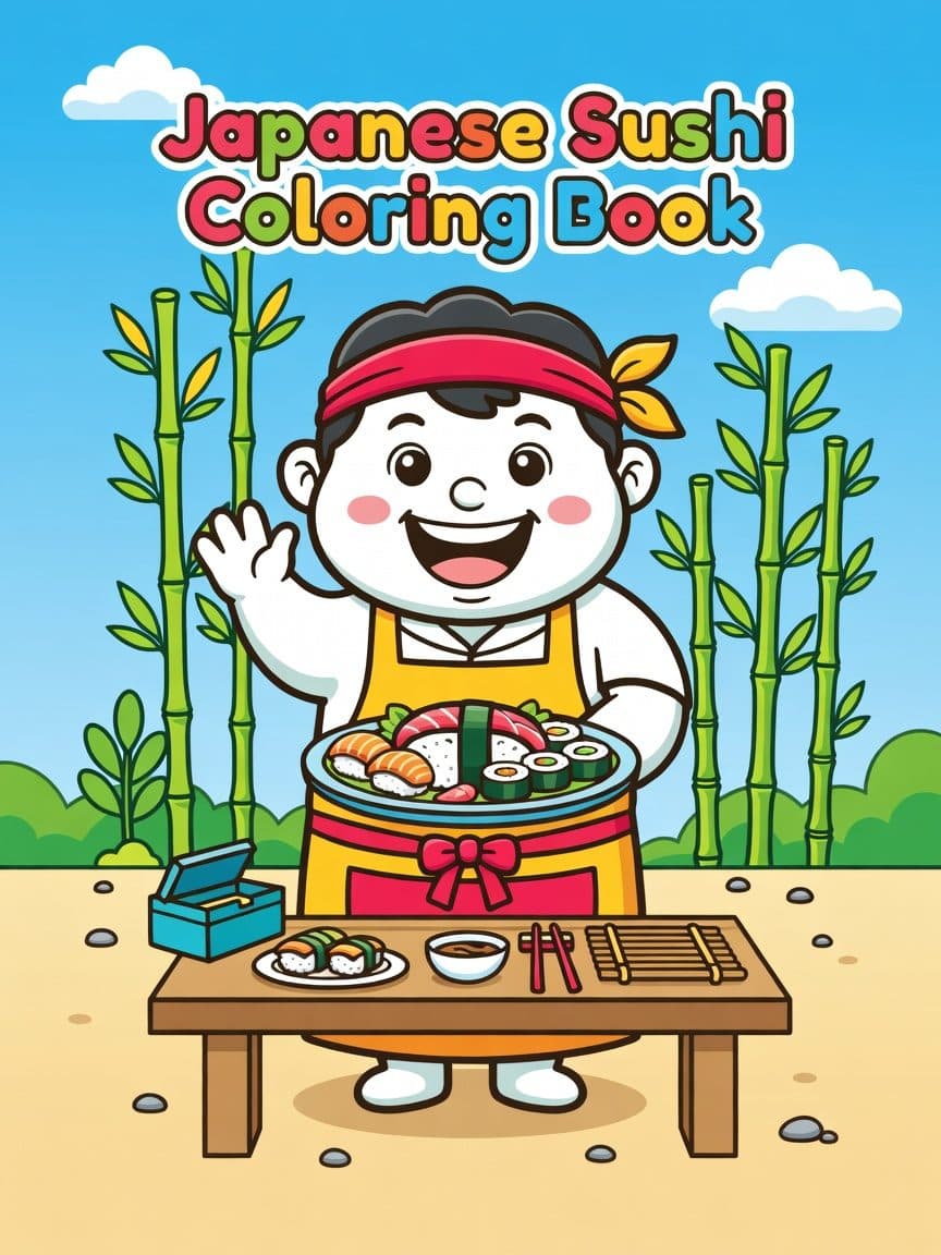 Japanese Sushi Coloring Book cover