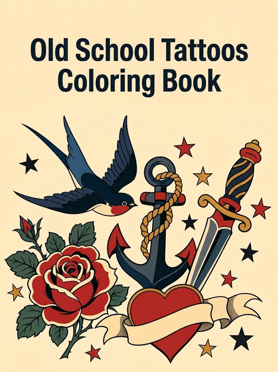 Old School Tattoos Coloring Book coloring book cover