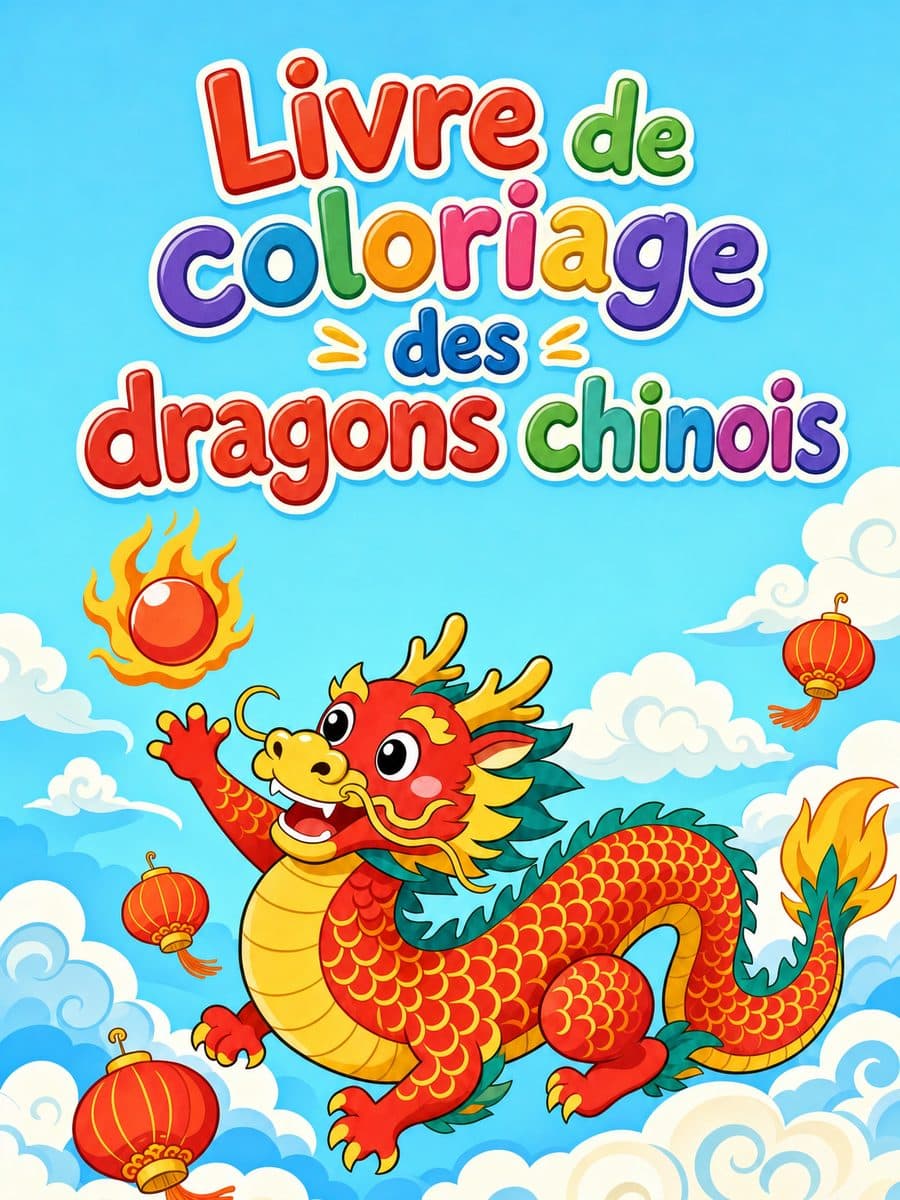 Livre de coloriage des dragons chinois coloring book cover