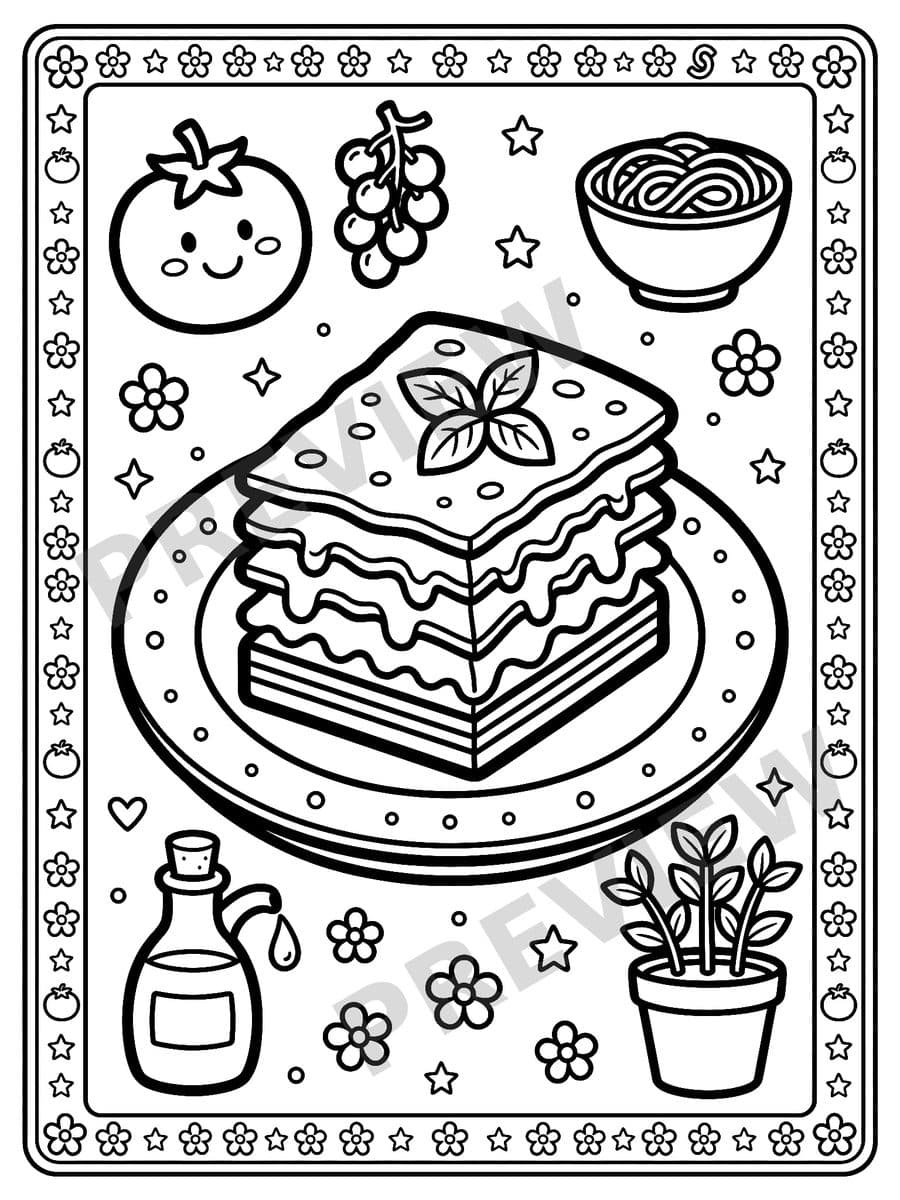 Italian Food Coloring Book Page Sample 2 thumbnail