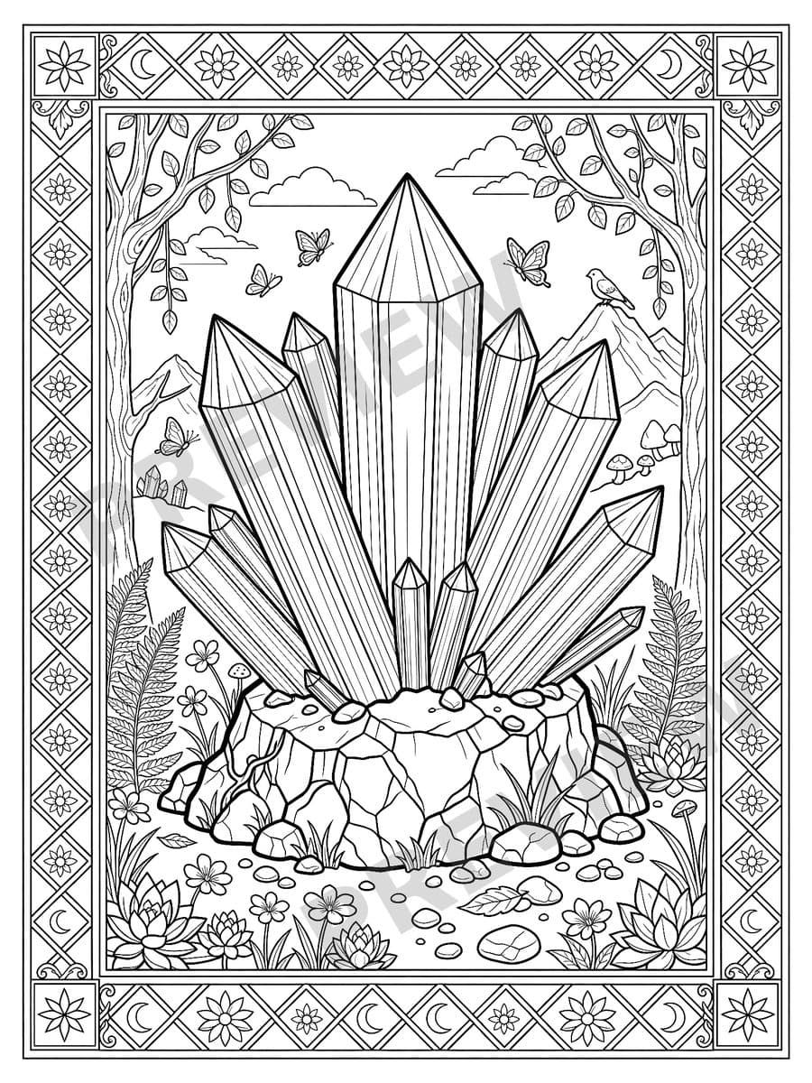 Crystals & Minerals: Geological Beauty Coloring Book Page Sample 2 thumbnail