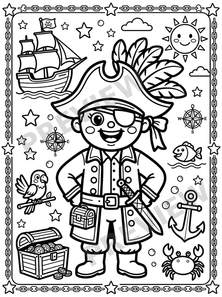 Pirate Adventures Coloring Book Page Sample 2 thumbnail