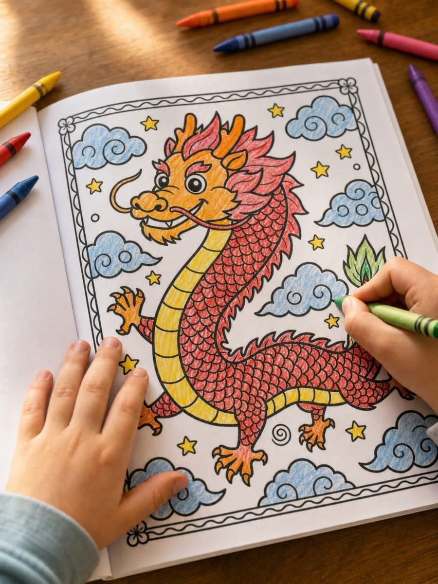 Livre de coloriage des dragons chinois Page Sample 1 thumbnail