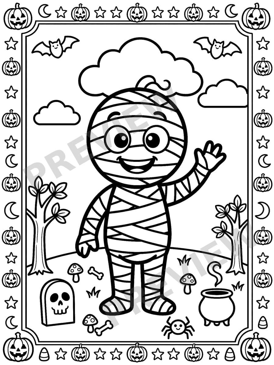 The Friendly Mummies Coloring Book Page Sample 2 thumbnail