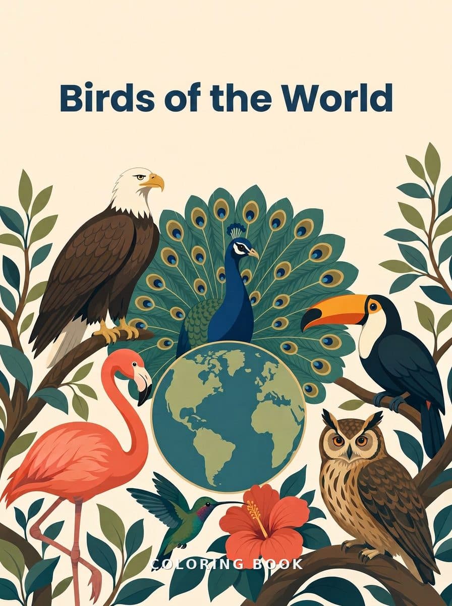 Birds of the World coloring book cover
