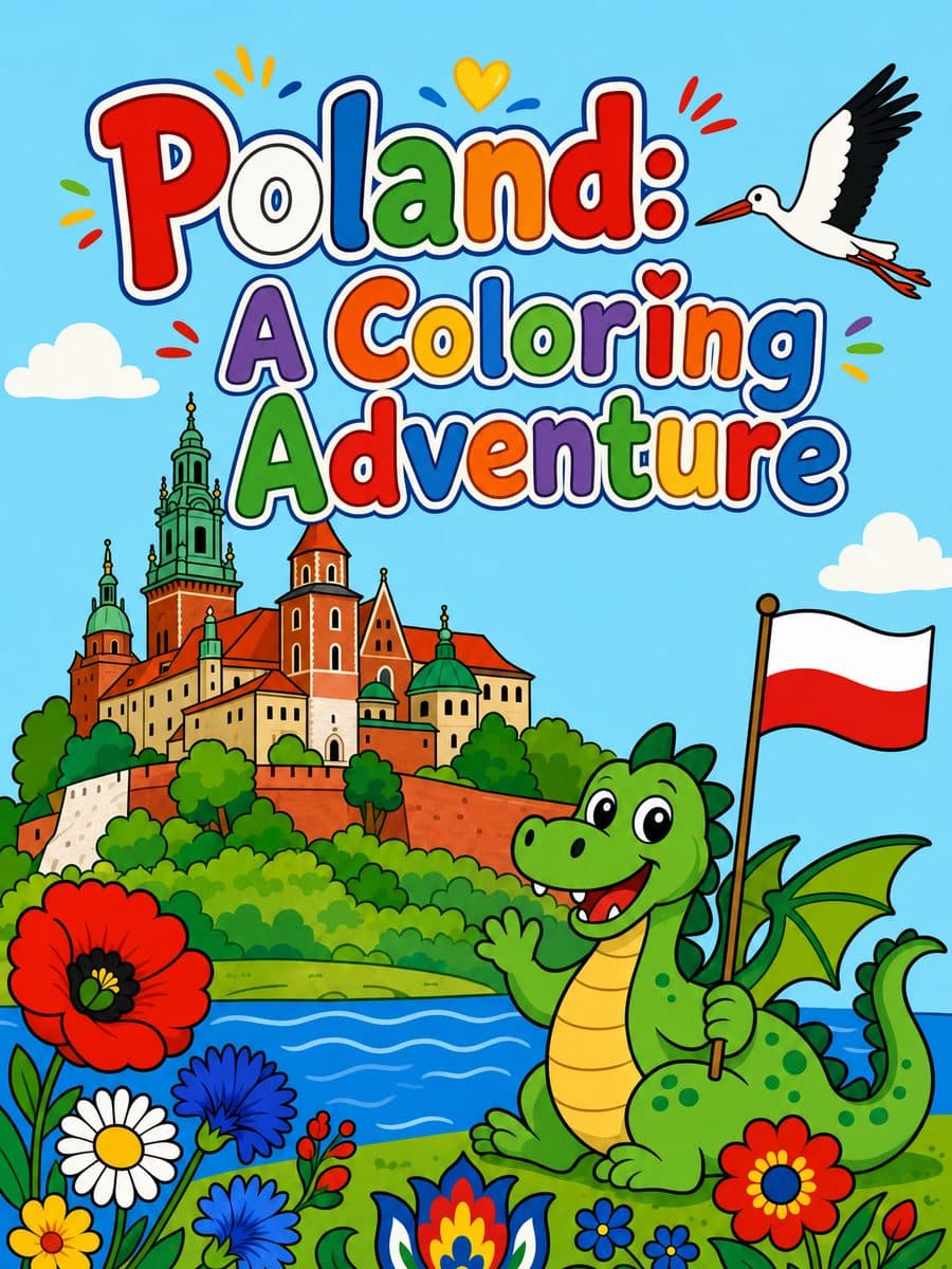 Poland: A Coloring Adventure coloring book cover
