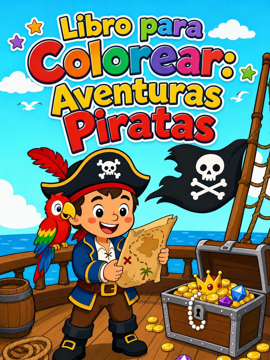Libro para Colorear: Aventuras Piratas coloring book cover